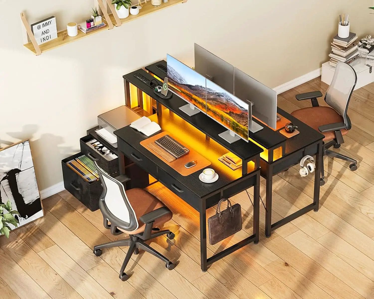 48-Inch Black Gaming Desk With LED Lights And Power Outlets from PriceLows™