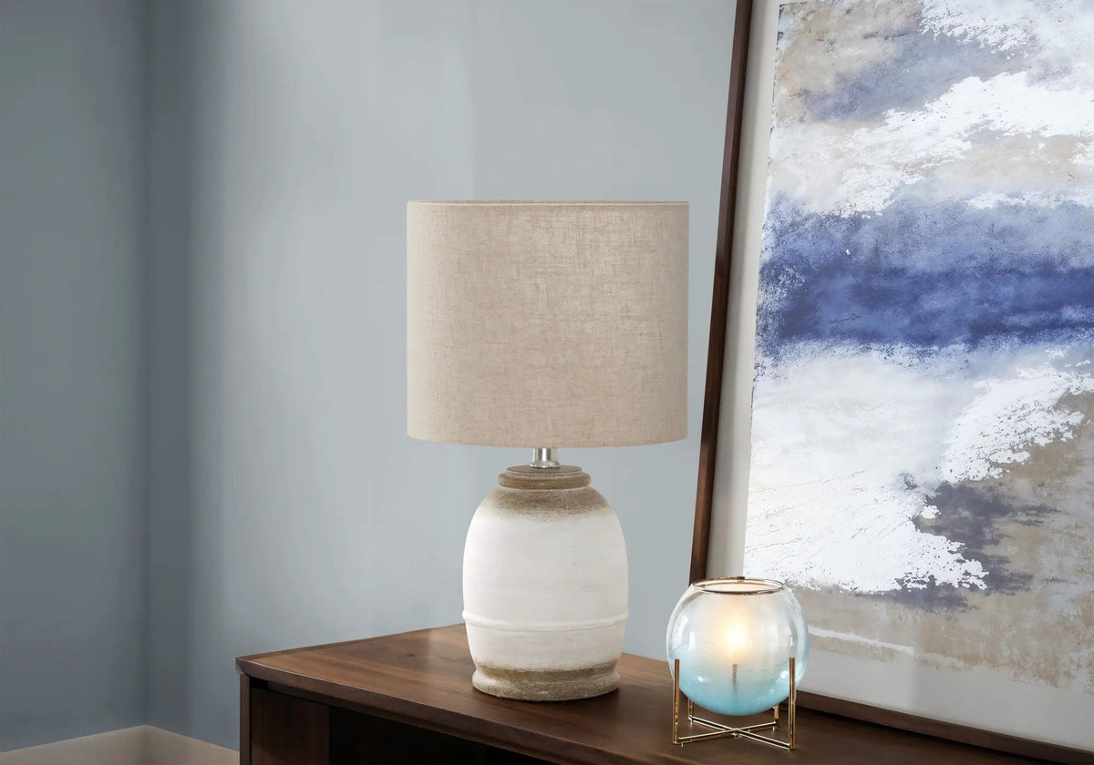 Cream Resin Table Lamp | Two-Toned Light Brown Base | 16.5 Inch Height | Compact Design