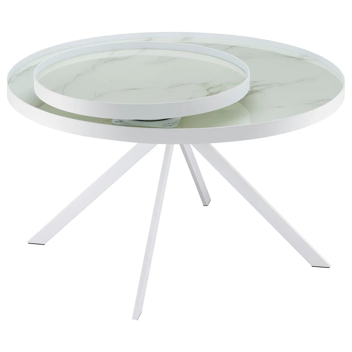 Briggs Round Marble Printed Glass Top Coffee Table | 35.75 x 35.75 x 23 in | Marble & Tempered Glass | White