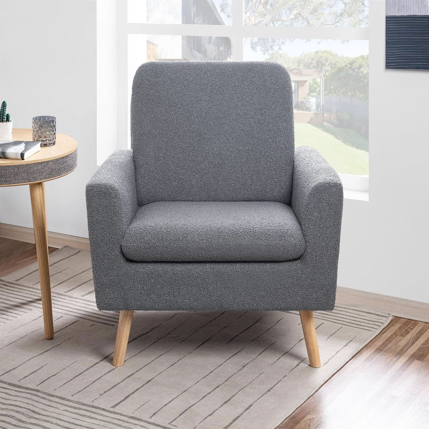 Gray Mid Century Modern Plush Upholstered Armchair from PriceLows™