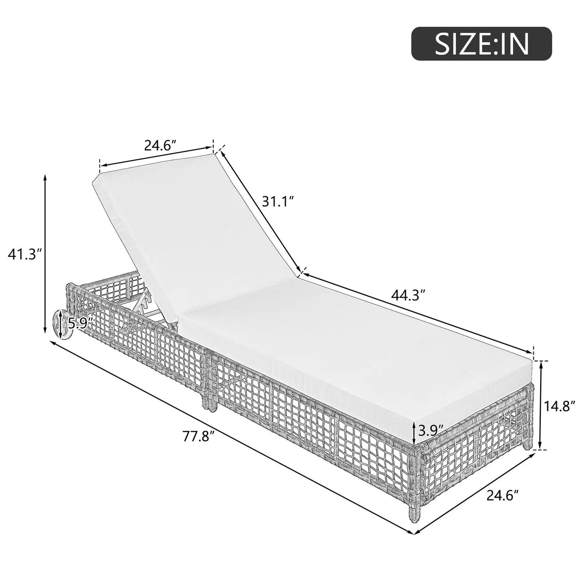 Outdoor Lounge Chair | 5 Position Reclining | Portable Wheels