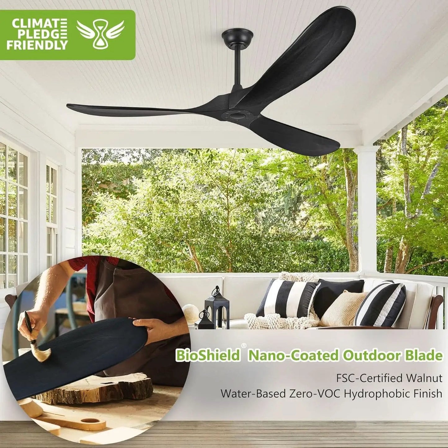 52 Inch Matte Black Ceiling Fan With Remote Walnut Blades from PriceLows™