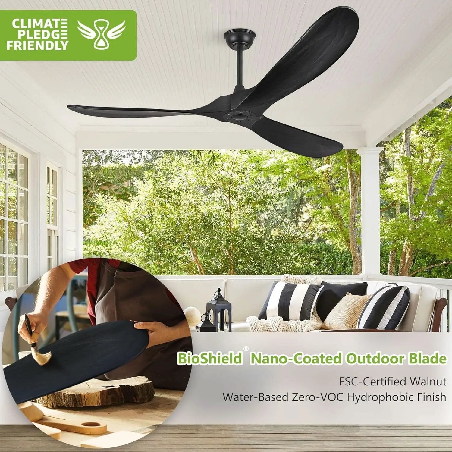 52 Inch Matte Black Ceiling Fan With Remote Walnut Blades from PriceLows™
