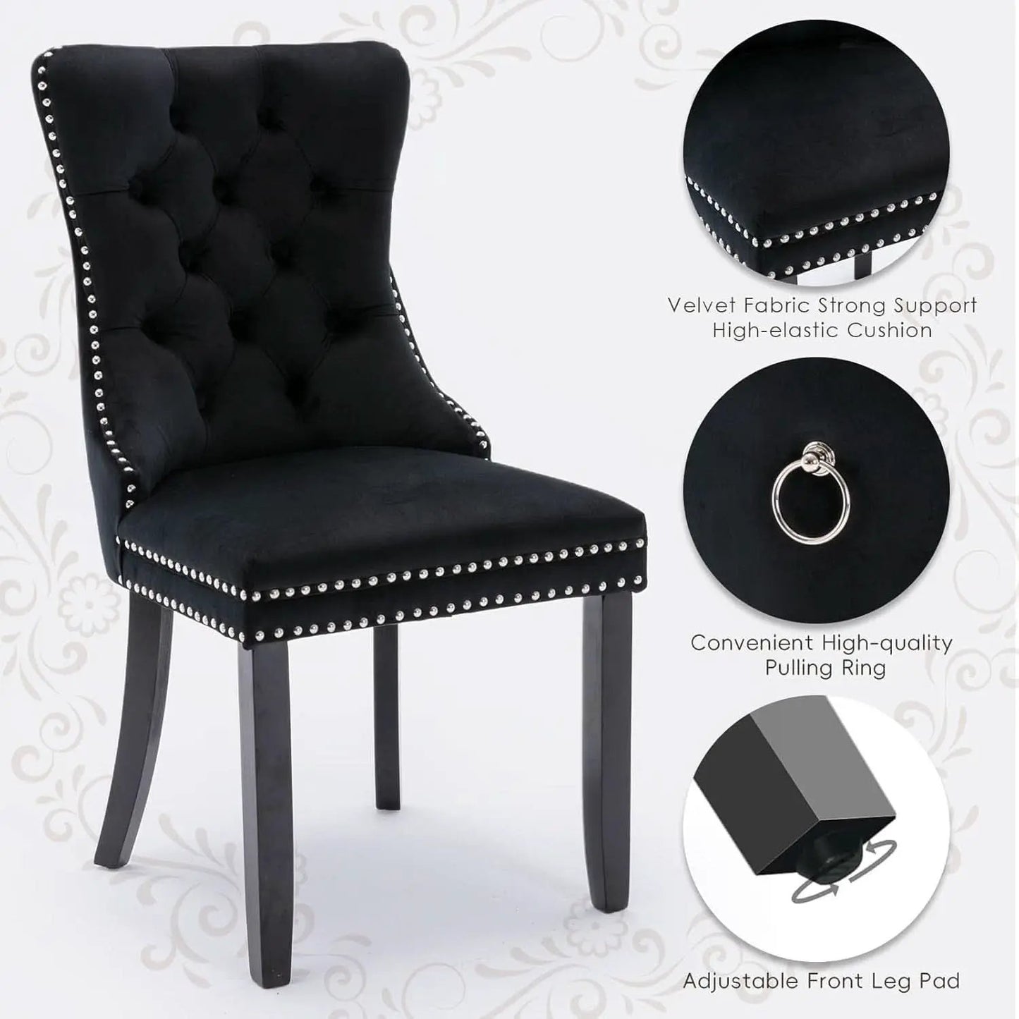 Black Velvet Dining Chairs Set Of 4 With Nailhead Trim from PriceLows™