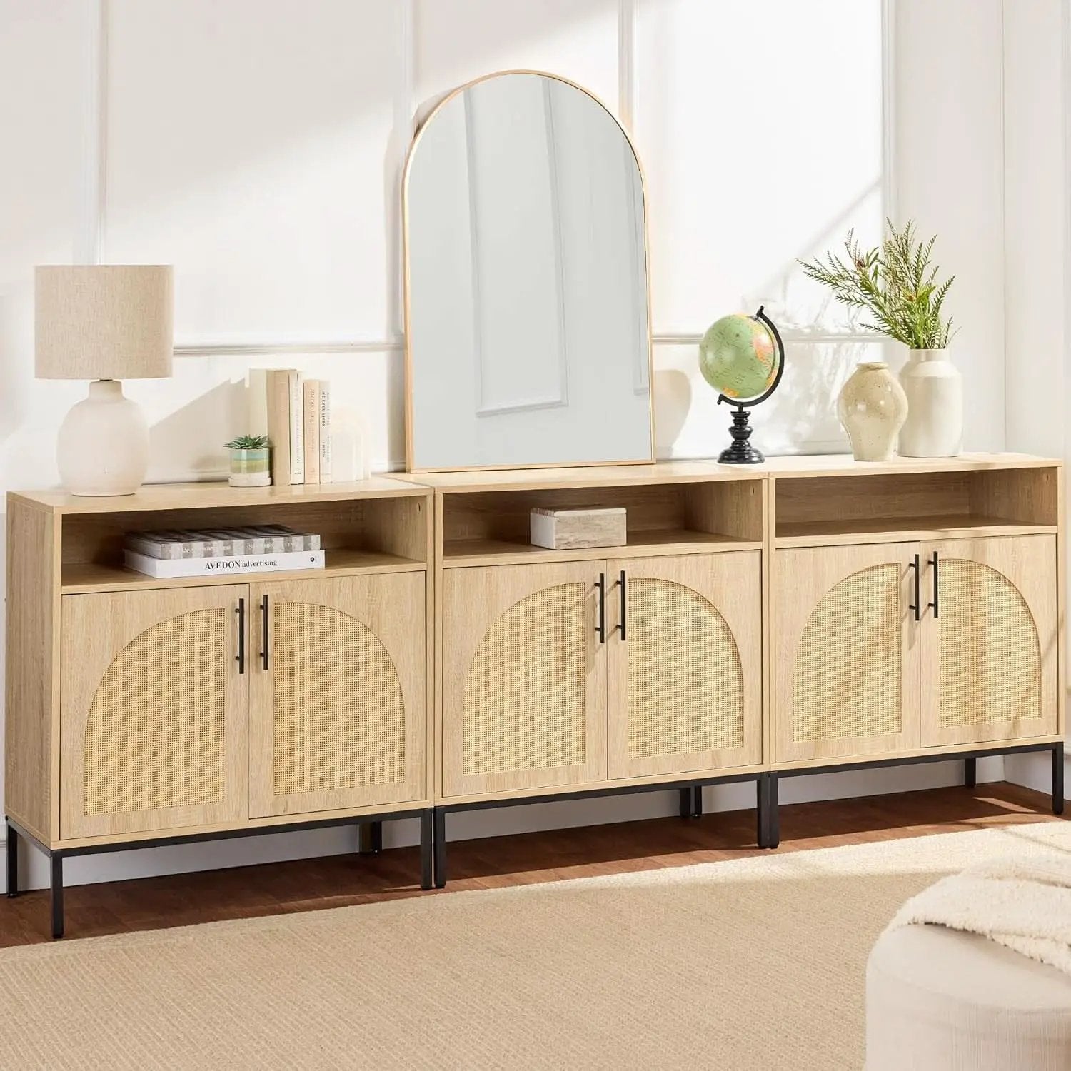 Rattan Sideboard Buffet Cabinet Natural Color Cord Cutout from PriceLows™