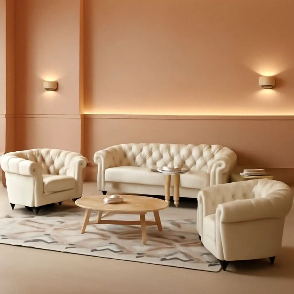 3 Piece Living Room Set Chesterfield Faux Leather Sofa Loveseat Chair White With Scroll Arms And Nailhead from PriceLows™