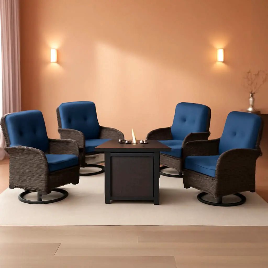 7 Piece Patio Set With Fire Pit Table And Swivel Rocker Chairs from PriceLows™