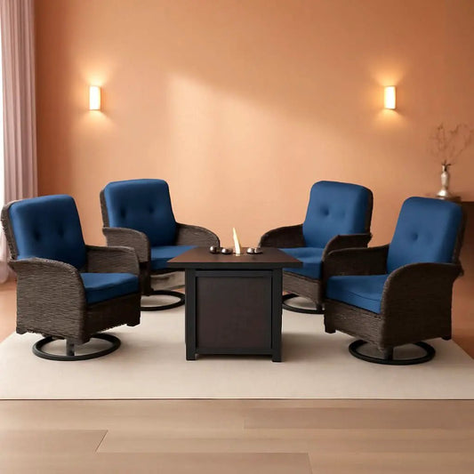 7 Piece Patio Set With Fire Pit Table And Swivel Rocker Chairs from PriceLows™