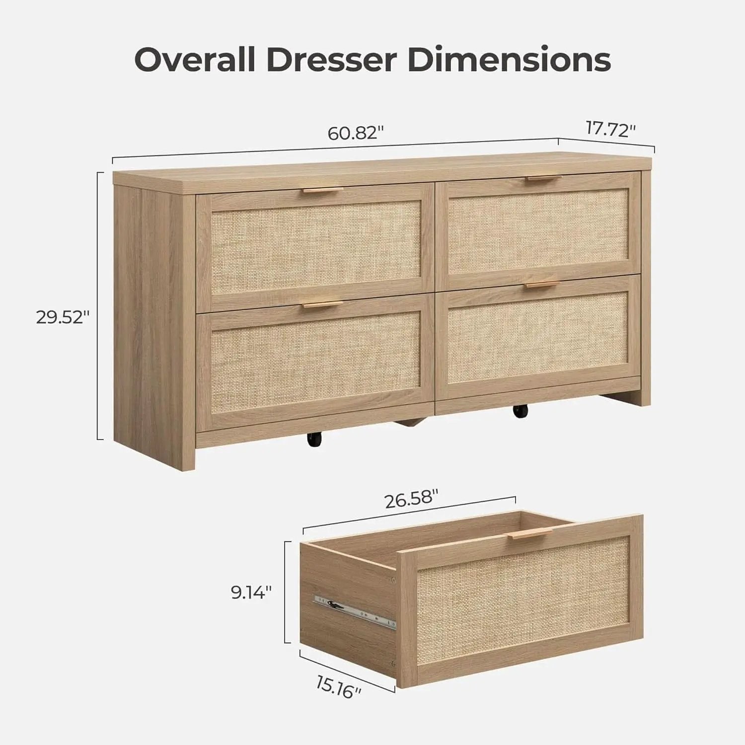 60.8 Inch Dresser Caramel Oak Finish With 7 Drawers from PriceLows™