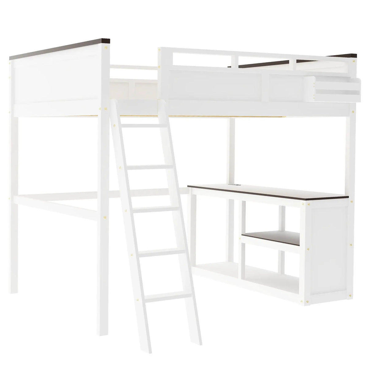 Queen Loft Bed With Desk | White | Open Shelf | USB Charging Station