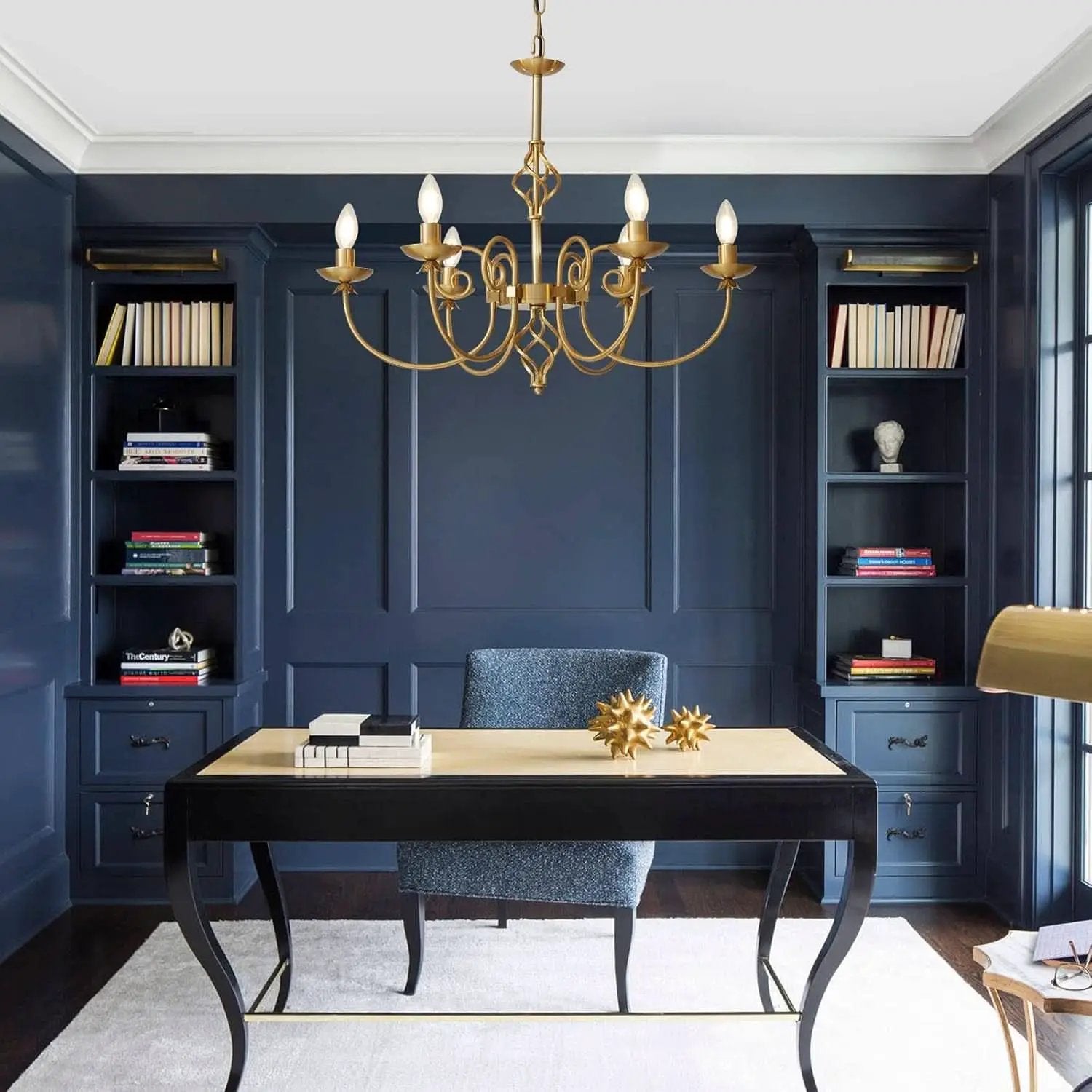 Gold Six Light Chandelier Pendant 26 Inch Dining Light from PriceLows™