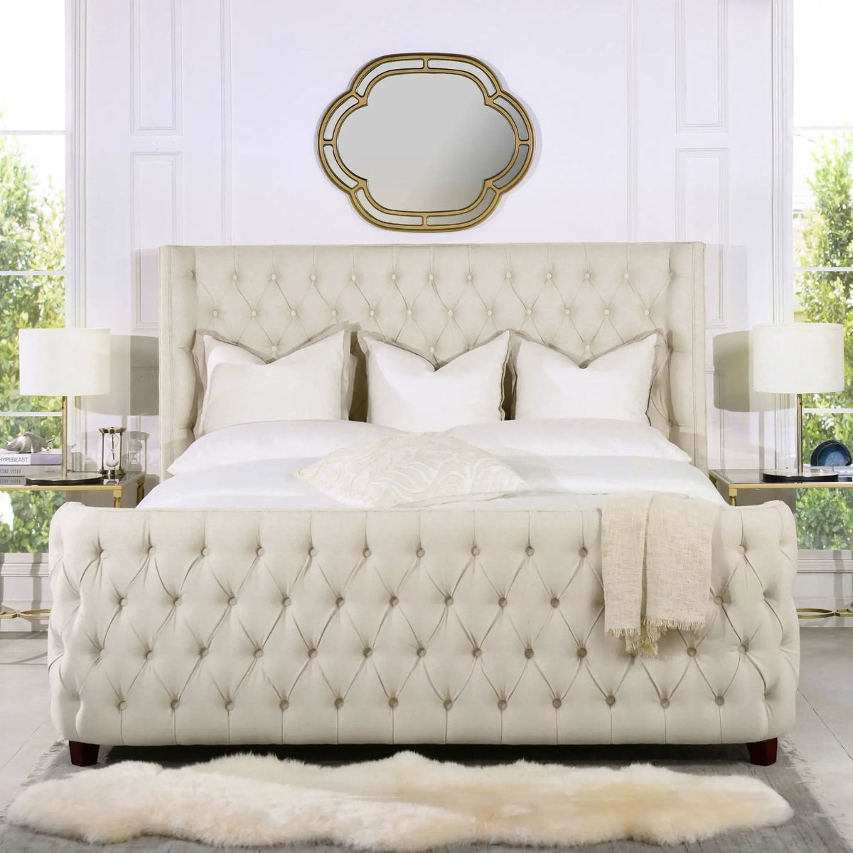Brooklyn Tufted Panel Bed | Headboard And Footboard Set | Wingback Design | Diamond Tufting