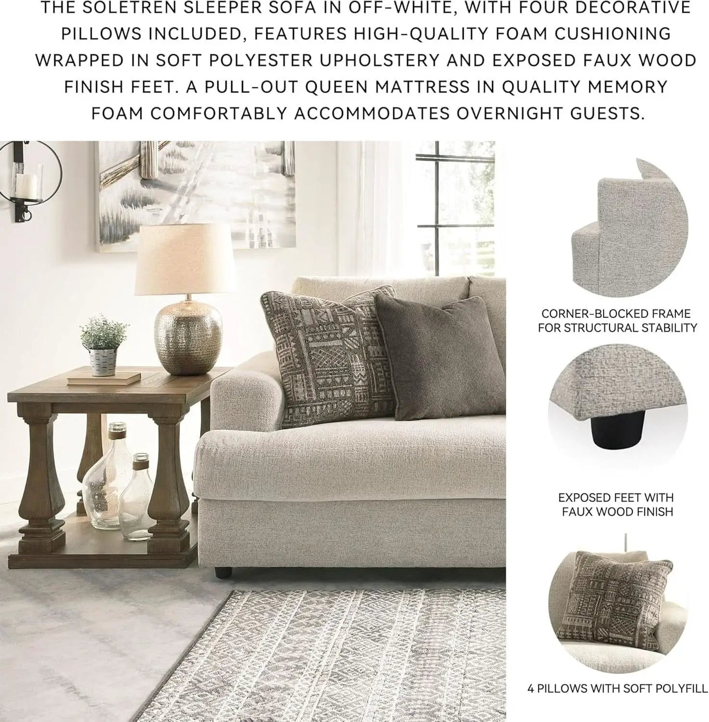 Soletren Premium Chenille Queen Sofa Sleeper White from PriceLows™