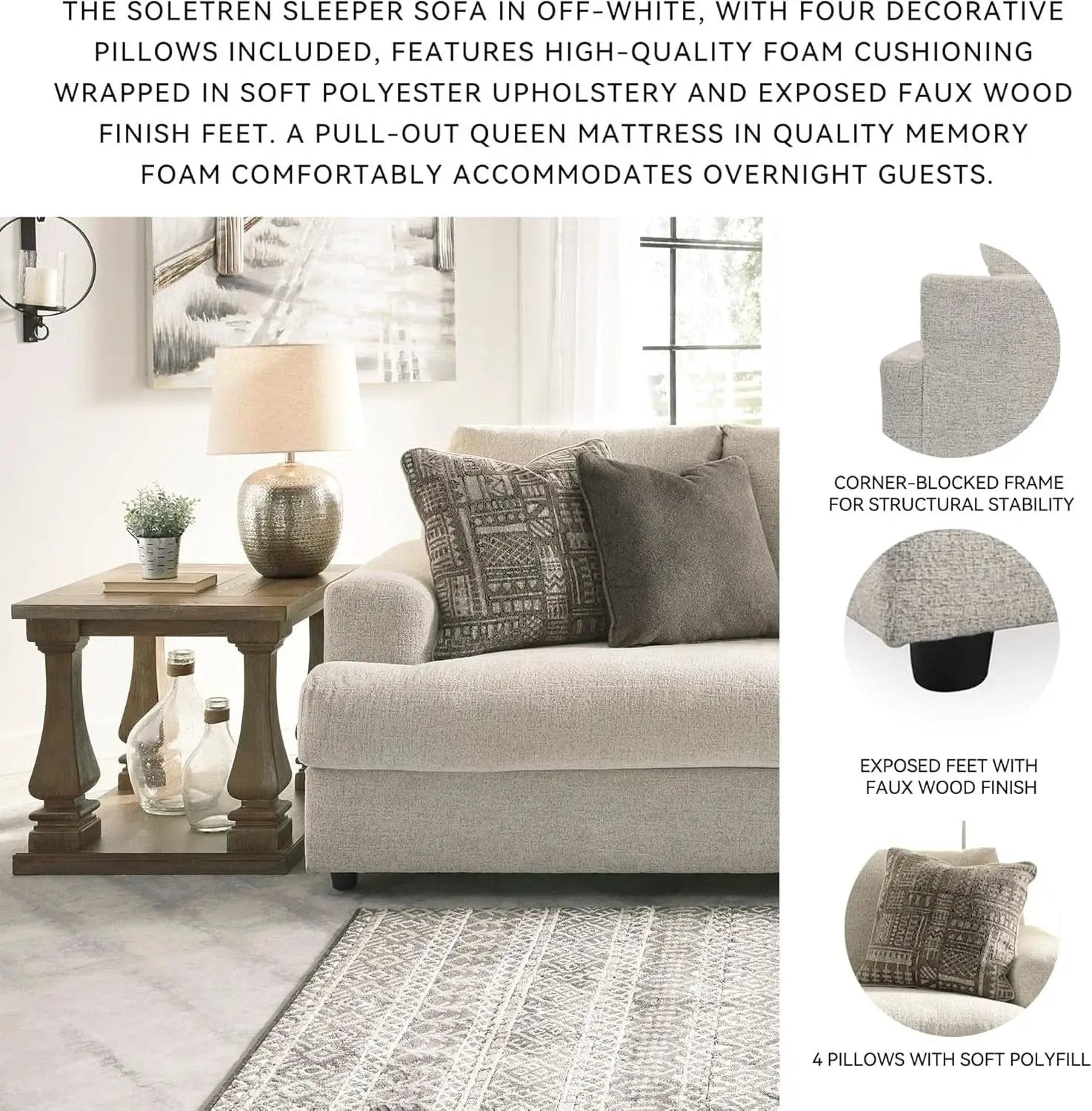 Soletren Premium Chenille Queen Sofa Sleeper White from PriceLows™