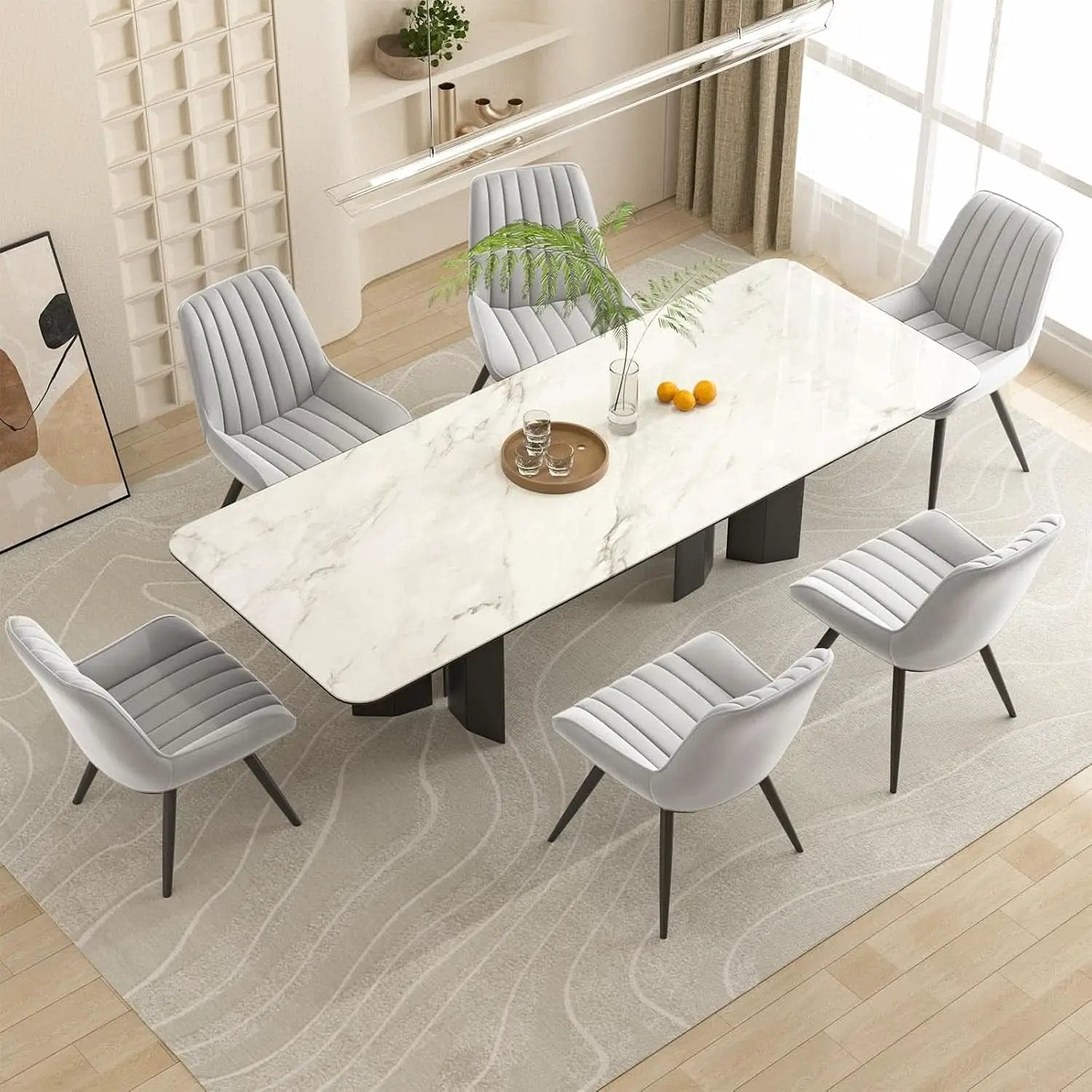 Grey Upholstered Dining Chairs Set Of 4 With Thick Cushions And Metal Legs from PriceLows™
