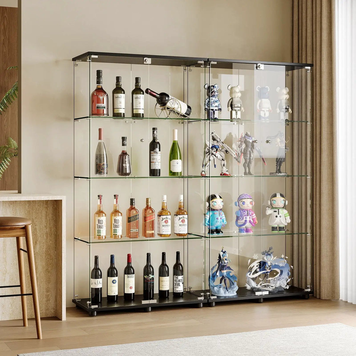 Display Cabinet With Lock | Double Doors | 5mm Tempered Glass Shelves | 50 Lb Shelf Capacity