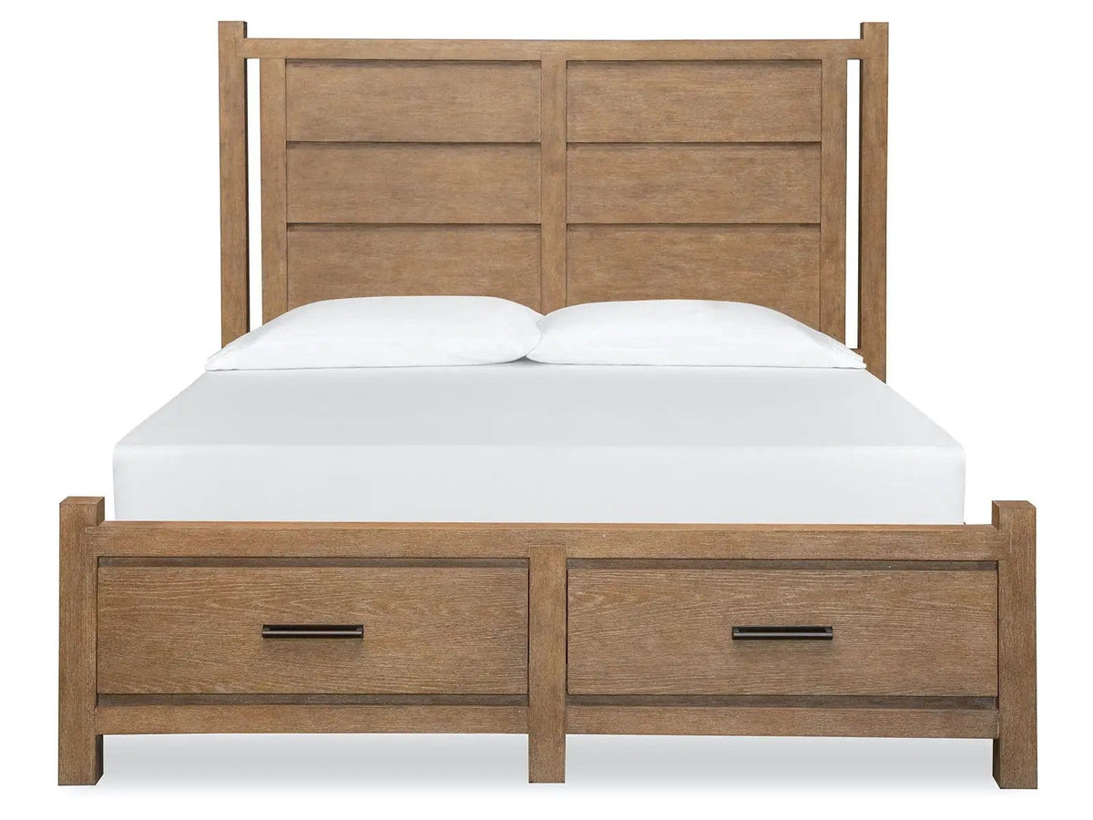 Plum Creek Panel Storage Bed | 6 Pieces | Oak Veneer & Fabric | Bedroom