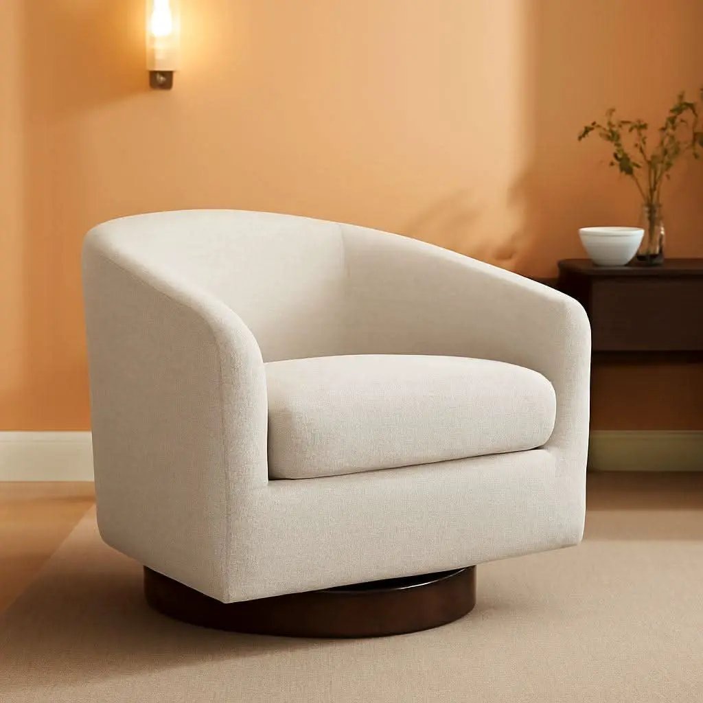 Ivory Swivel Barrel Chair With Plush Foam Back Cushion from PriceLows™