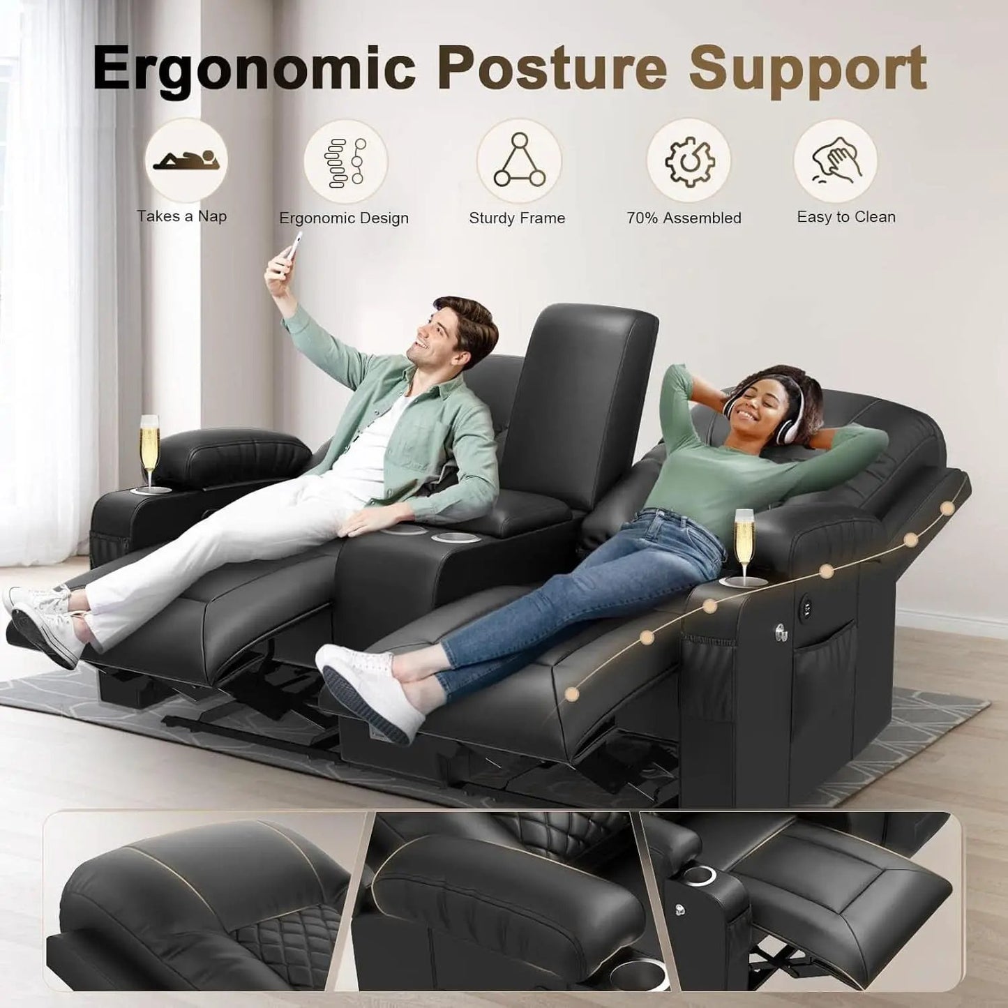 Loveseat Recliner Sofa With Storage Console And USB Ports from PriceLows™