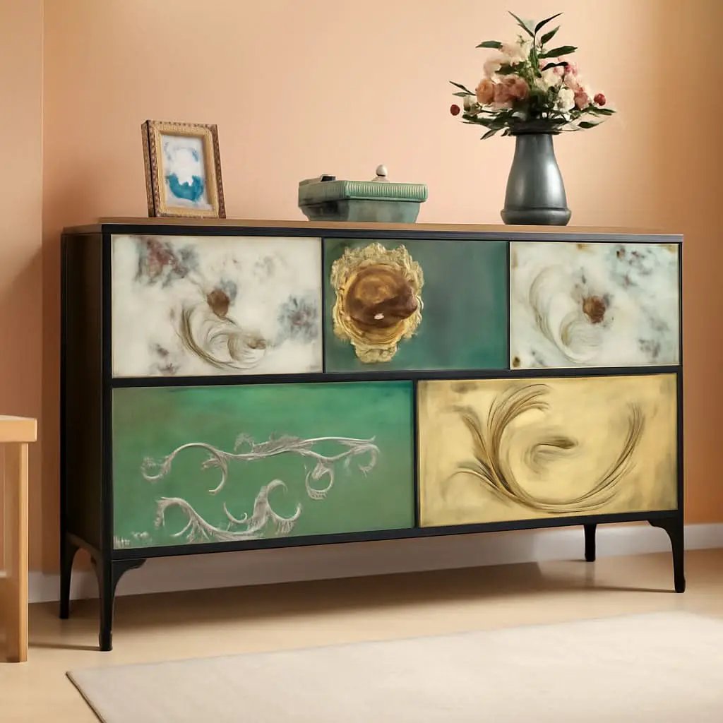 Floral Painted Dresser With 5 Drawers And Fabric Bins from PriceLows™