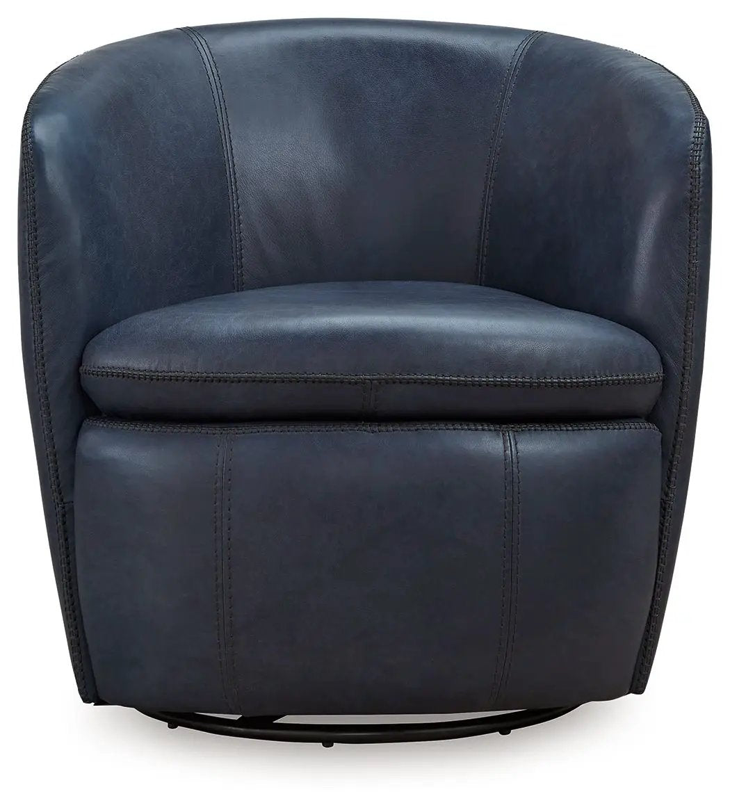 Kierreys Swivel Accent Chair | Supple Leather | Barrel Back | 31.63 Inch Height