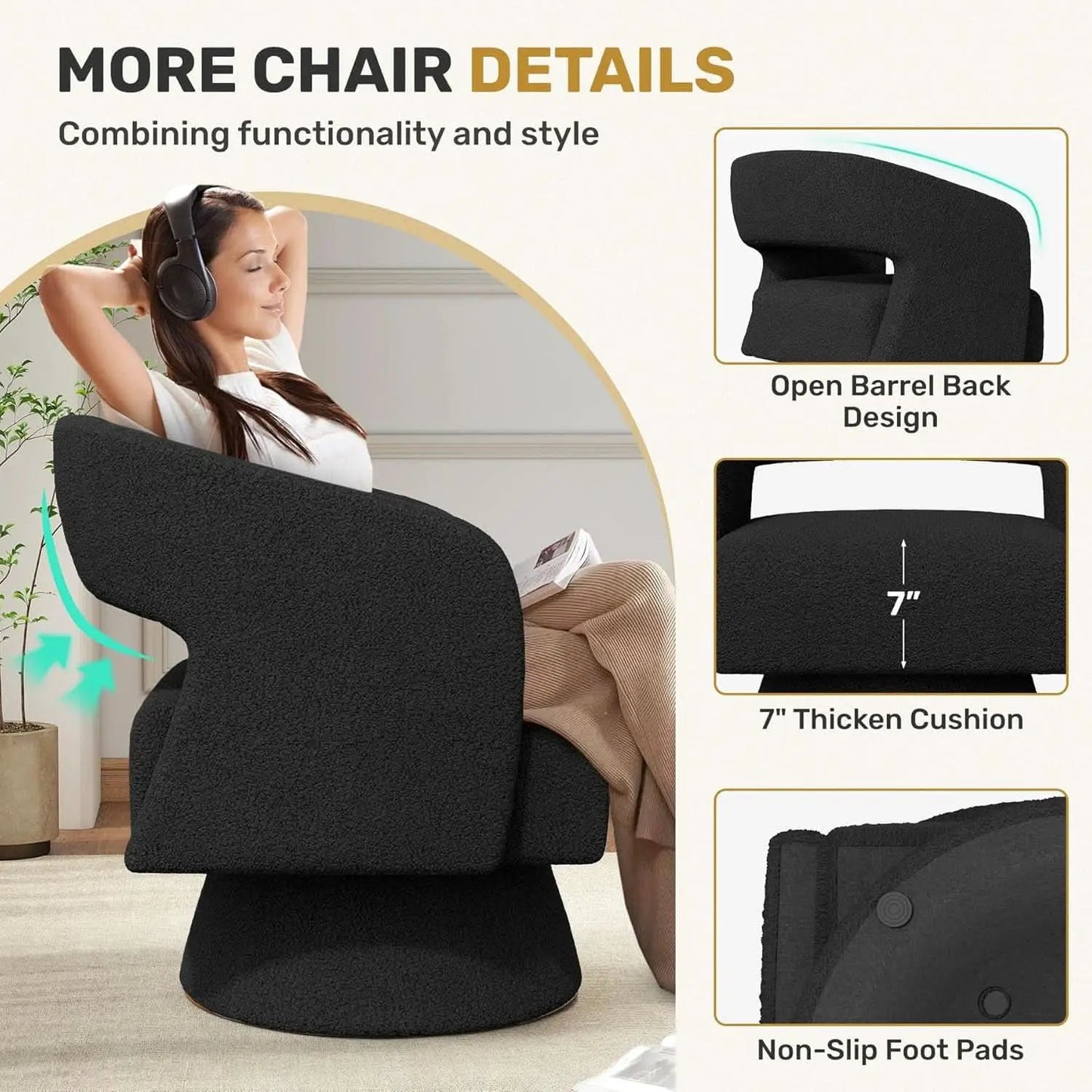 Black ThreeSixty 360 Swivel Armchair Premium Collection from PriceLows™