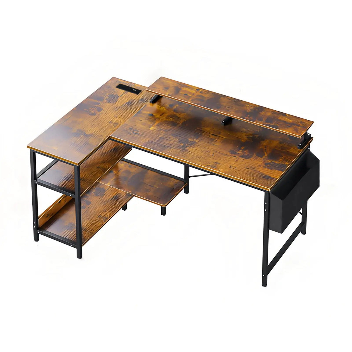 L-Shaped Gaming Desk | 47 Inch Width | Power Outlets And USB Ports | Reversible Corner Workstation