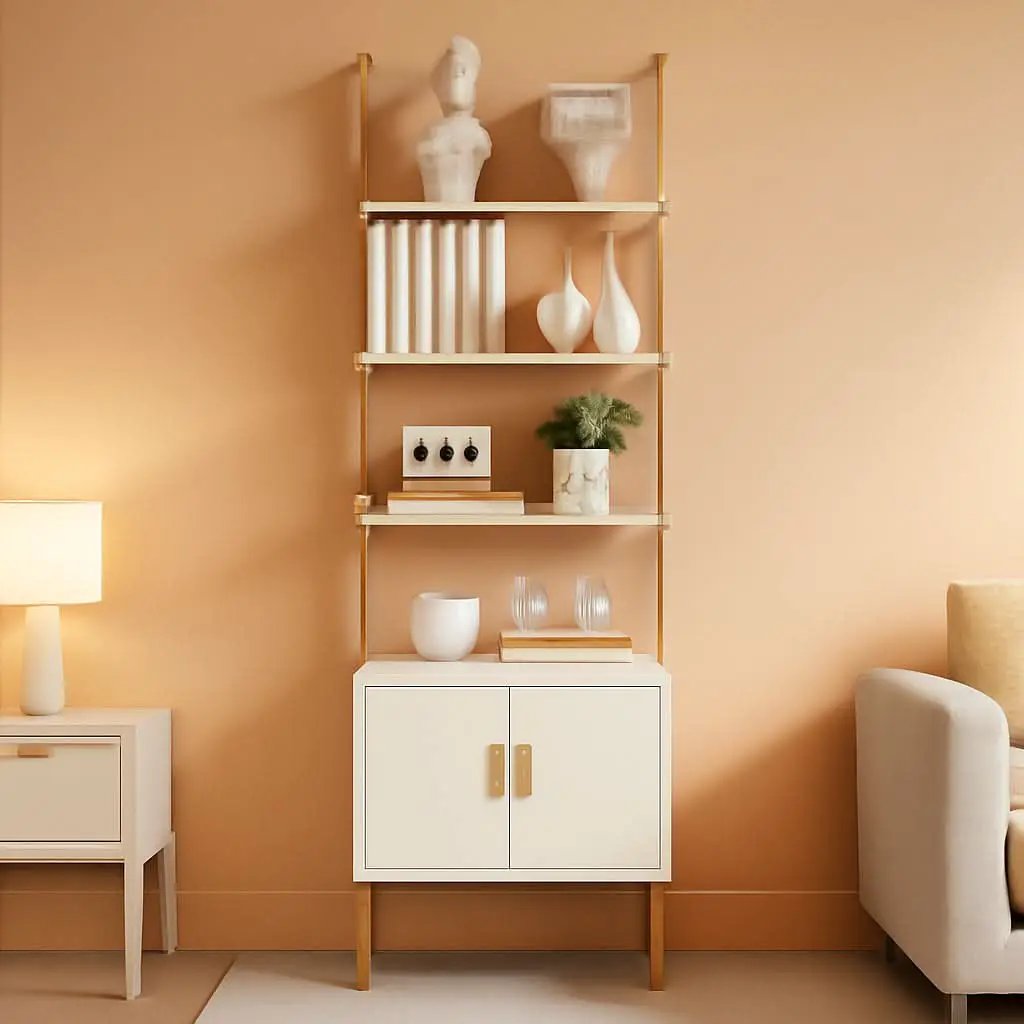 73 Inch Tall Bookshelf With Cabinet Industrial Ladder Wall Shelf White Gold from PriceLows™