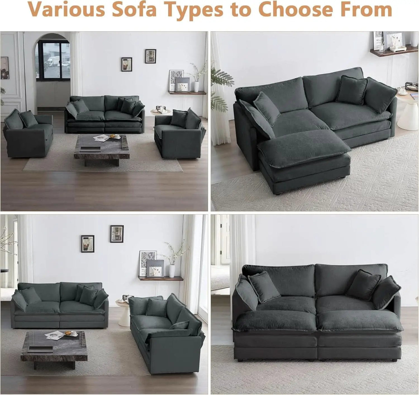 Grey Chenille 3 Piece Sofa Set With Two Single Sofas And One 3 Seater from PriceLows™