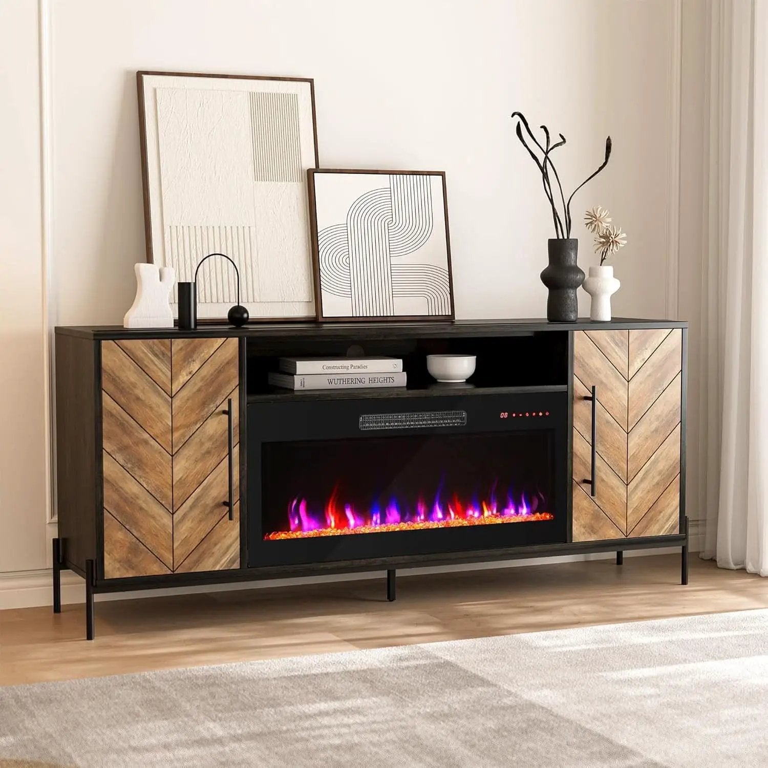 68 Inch TV Stand With 36 Inch Electric Fireplace Heater from PriceLows™