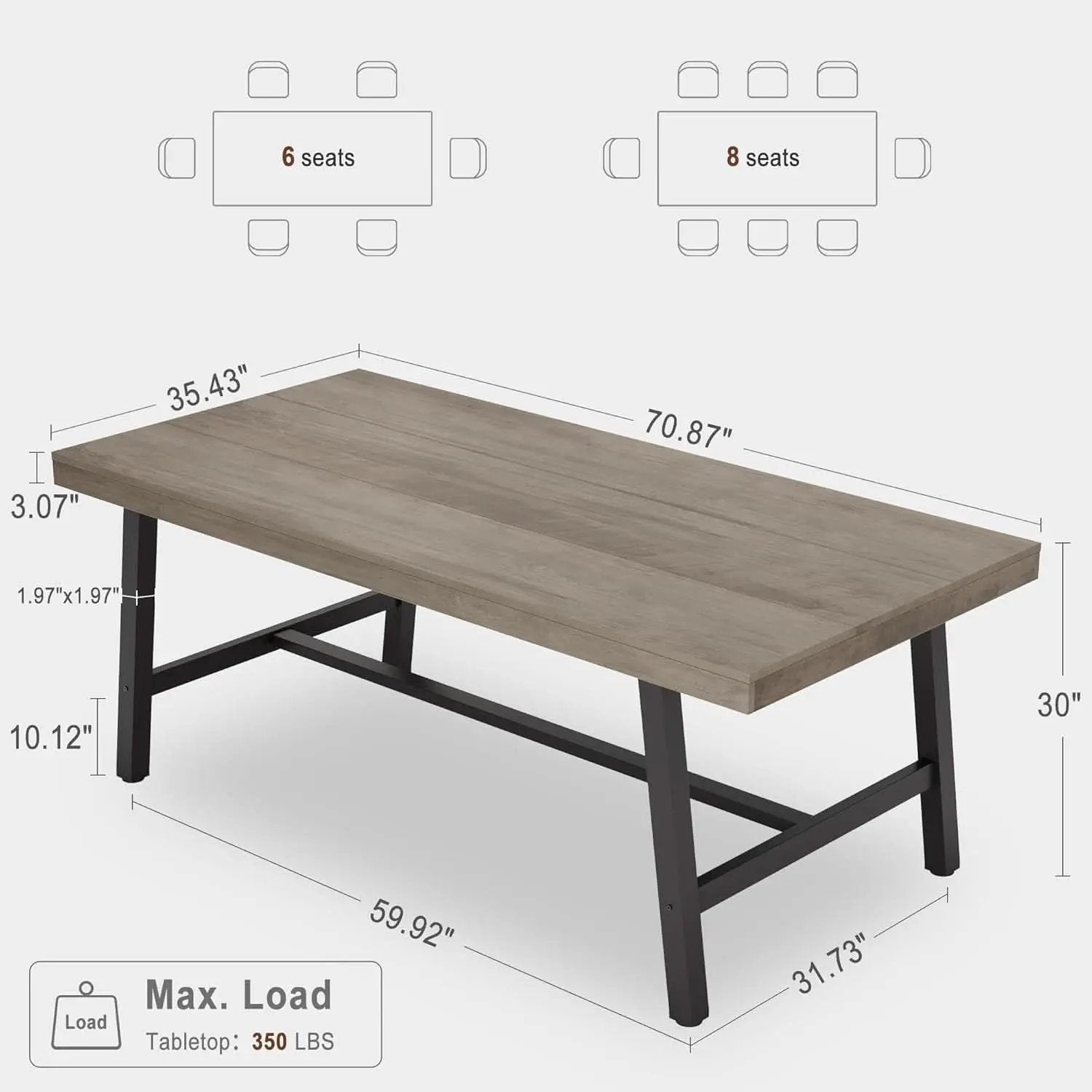Industrial Dining Table 70.87 Inch Grey For Kitchen from PriceLows™