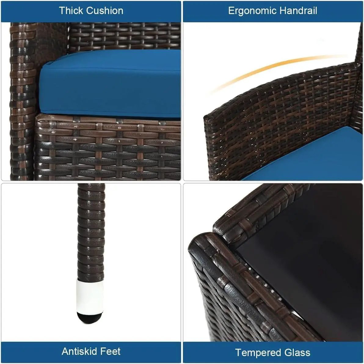 Peacock Blue 4 Piece Rattan Patio Furniture Set With Sectional Sofa from PriceLows™