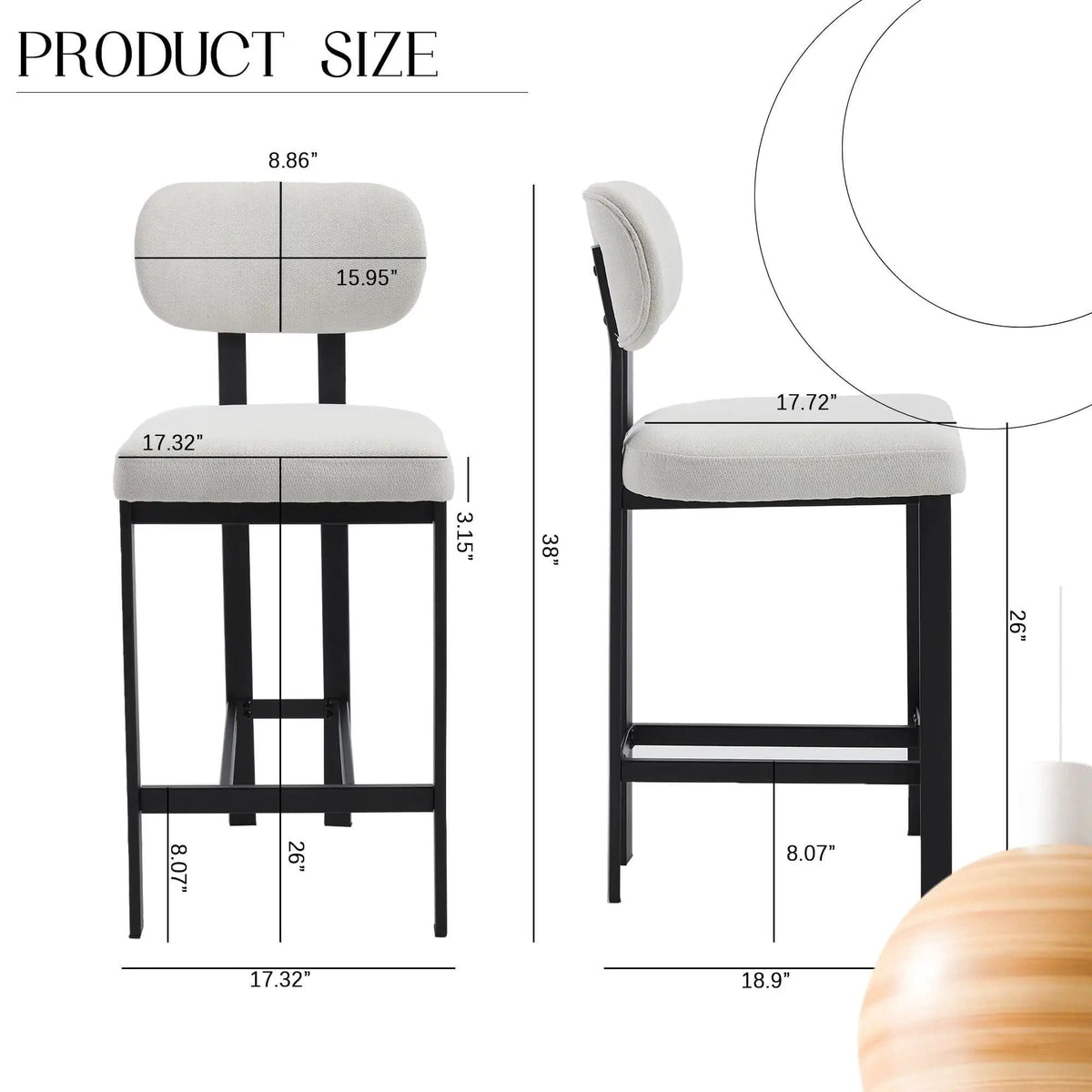 Modern Counter Height Stools (Set of 2) | 2 Pieces | Fabric & Metal | Home
