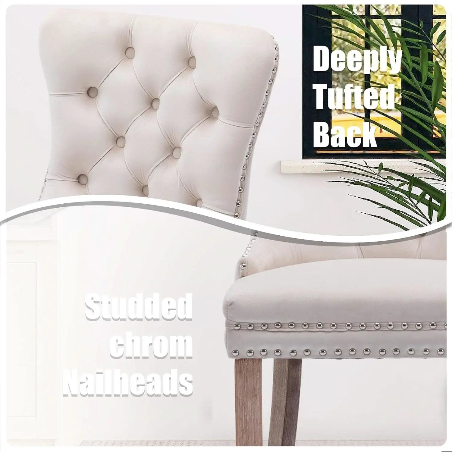 Velvet Dining Chairs Set Of 6 Beige Tufted High Back from PriceLows™