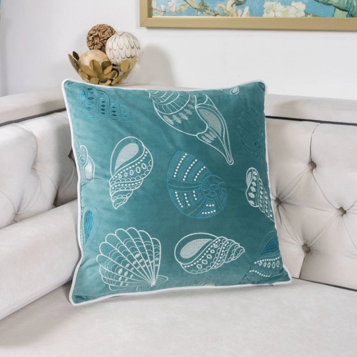 Seashells Pillow Cover | 20x20 Inch | Soft Texture | Hidden Zipper