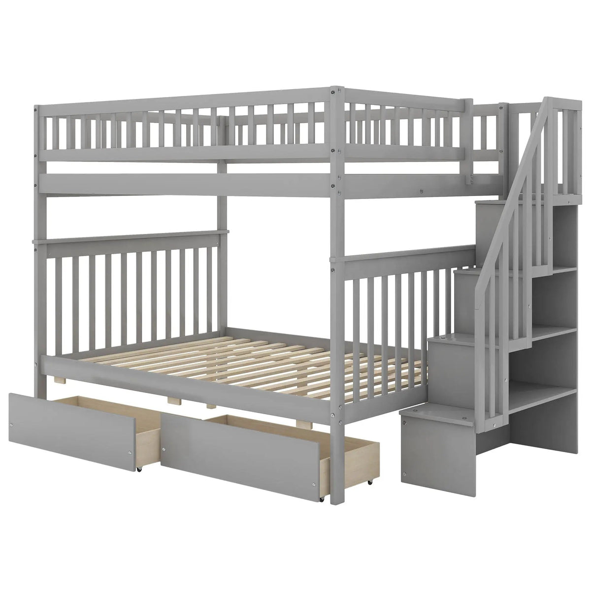 Twin Over Full Bunk Bed | Built In Staircase | Steel Frame