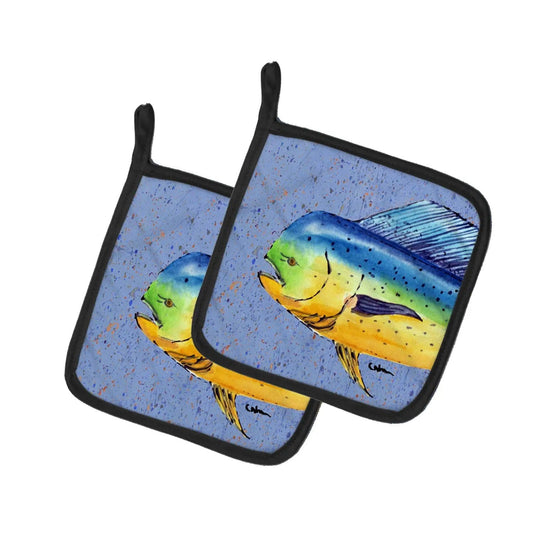 Pot Holder Set of 2 | Heat Resistant Quilted Hot Pads | 7.5 x 7.5 Inch | Dolphin Mahi Mahi