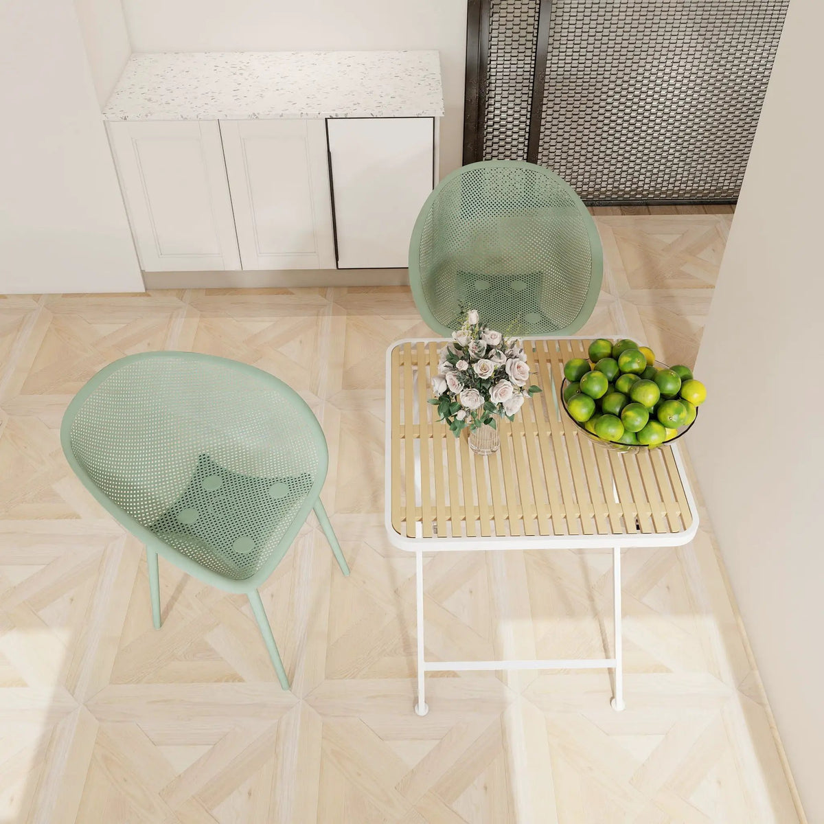 Lounge Chair Set With Folding Table | 2 Pack Chairs | All-Weather Polypropylene | Woven Design