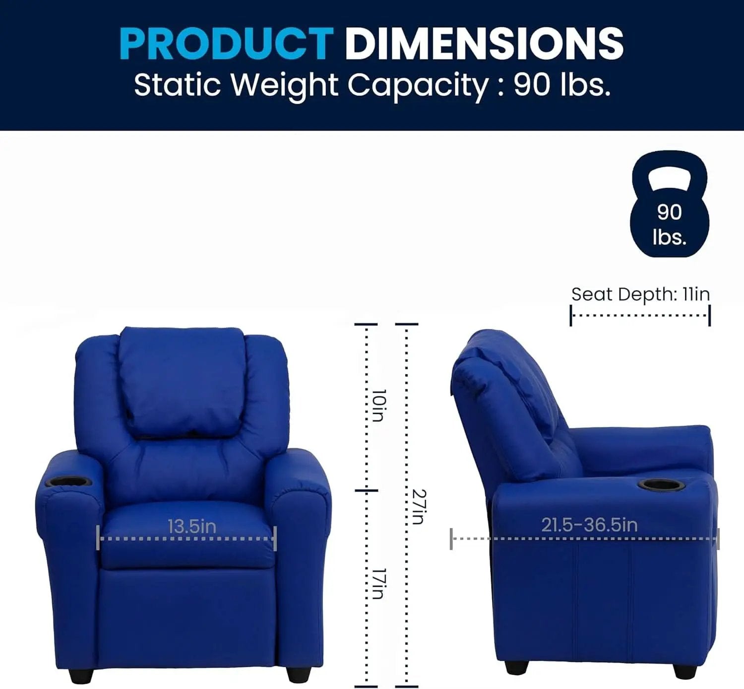 Vana Vinyl Kids Recliner Blue With Cup Holder And Headrest from PriceLows™