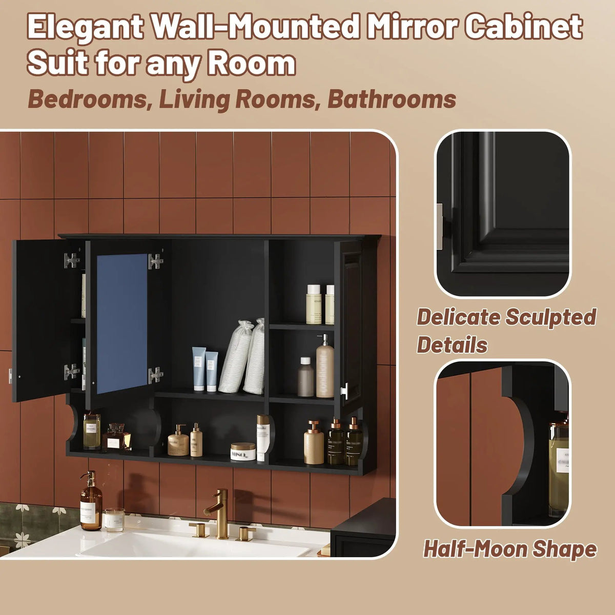 Over-Toilet Mirror Cabinet | Open Shelves | Adjustable Interior | 41 Inch Width