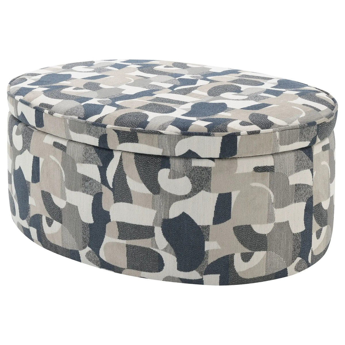 Tomkins Oval Upholstered Storage Ottoman Indigo | 39.25 x 27.5 x 16.5 in | Living Room Furniture | Blue