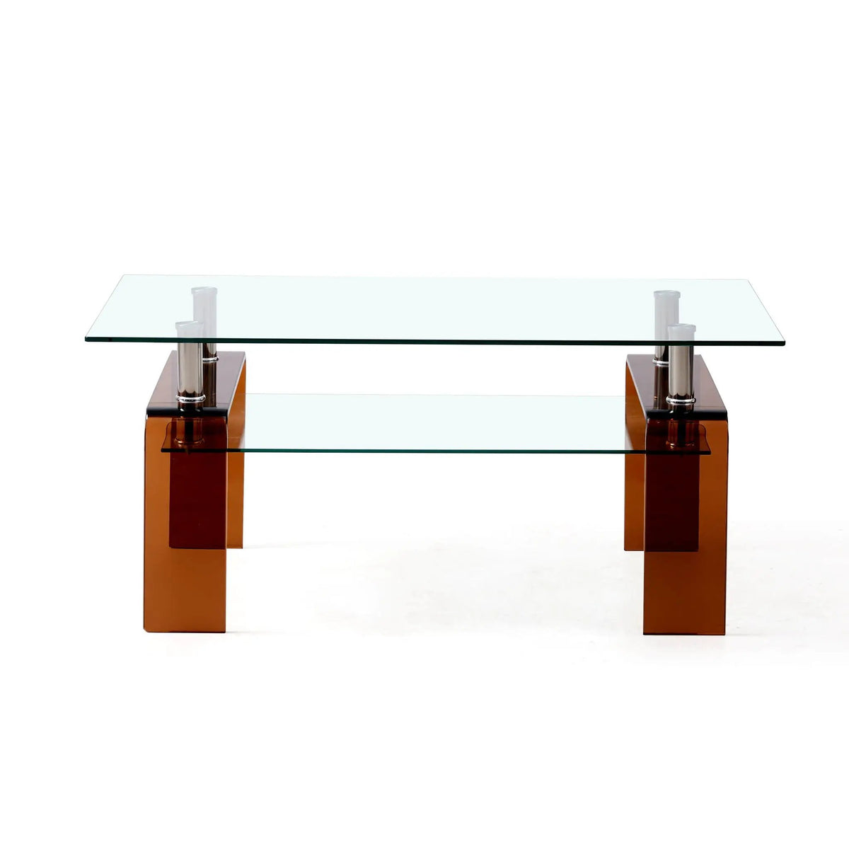 Tempered Glass Coffee Table | Two Tier Storage | Modern Geometric Design