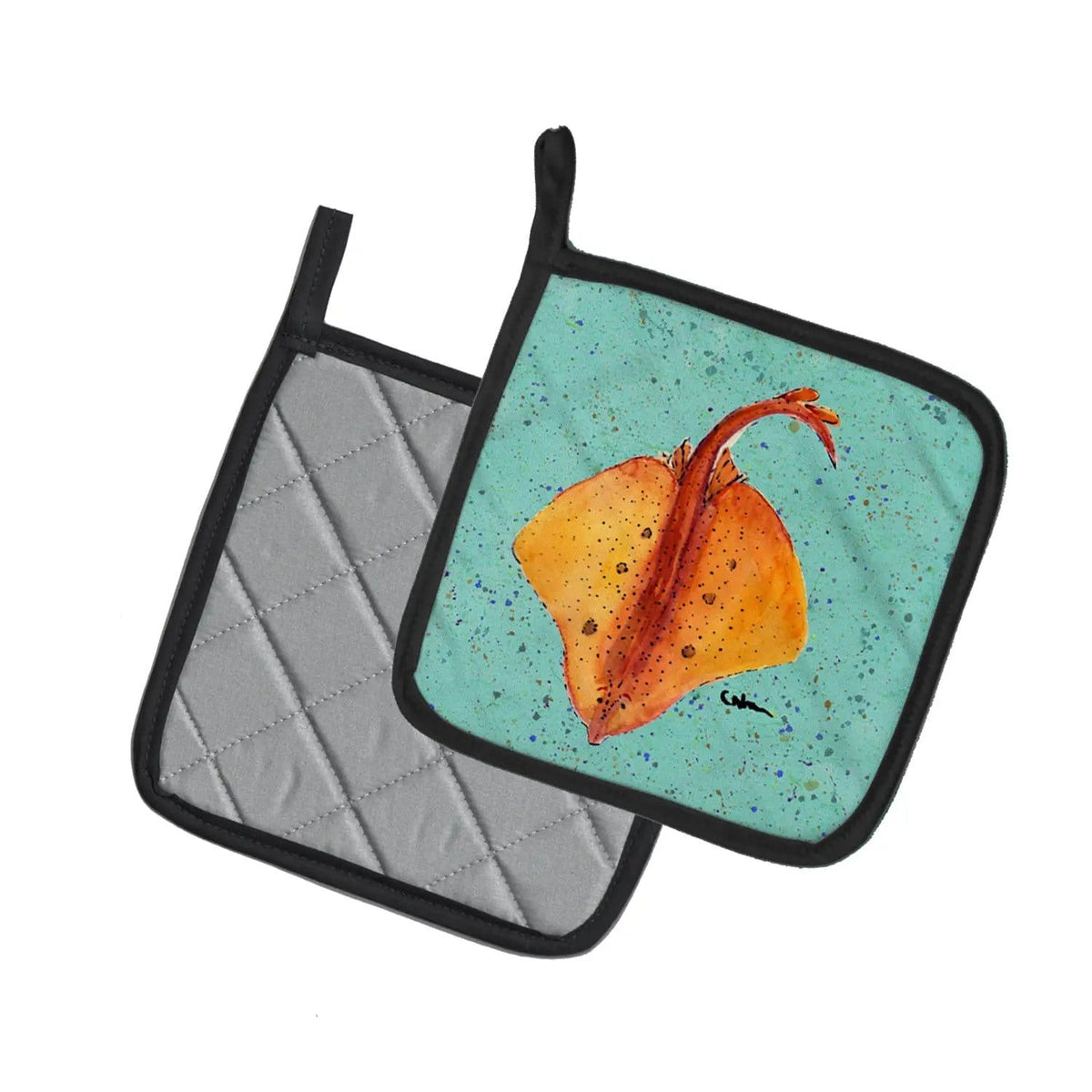 Pot Holder Set of 2 | Heat Resistant Quilted Hot Pads | 7.5 x 7.5 Inch | Stingray