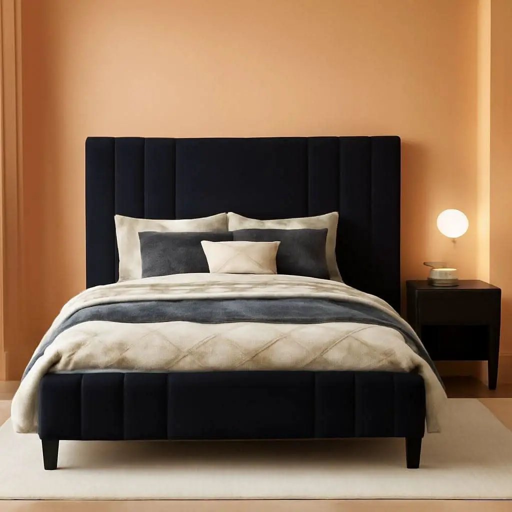 Velvet Queen Platform Bed Frame With Tufted Black Headboard from PriceLows™