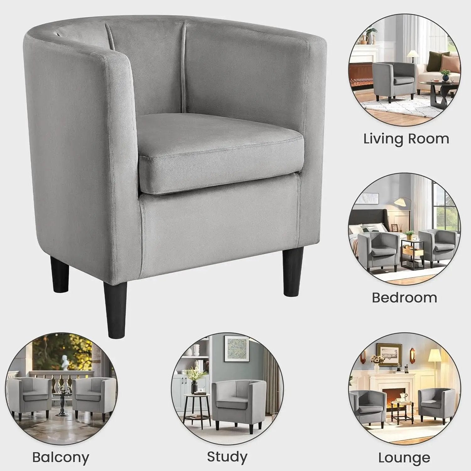 Gray Velvet Barrel Accent Chairs Set of 2 18.5x19.7in Seats from PriceLows™