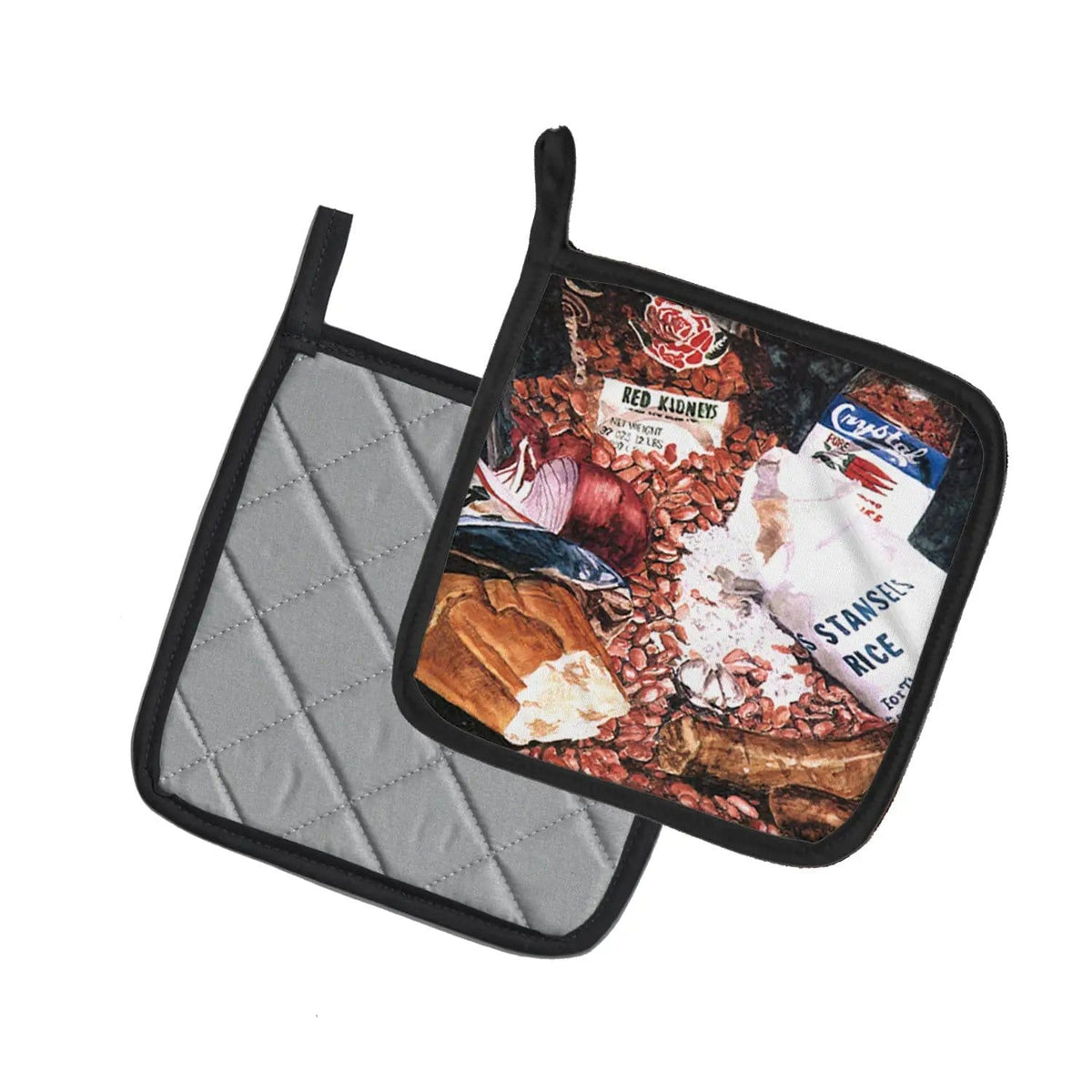 Pot Holder Set of 2 | Heat Resistant Quilted Hot Pads | 7.5 x 7.5 Inch | Red Beans and Rice