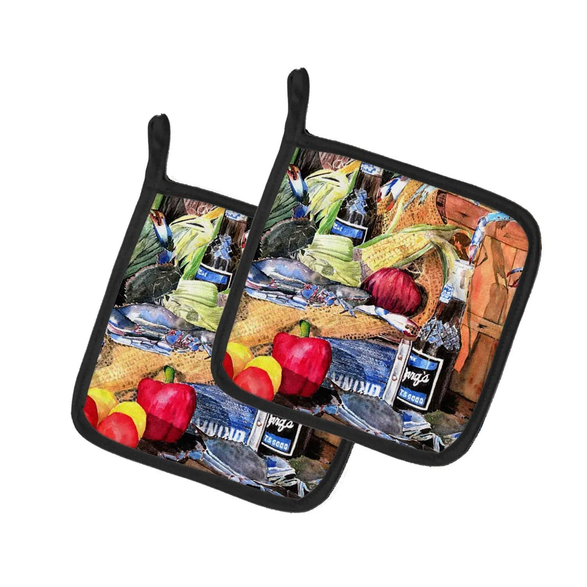 Pot Holder Set of 2 | Heat Resistant Quilted Hot Pads | 7.5 x 7.5 Inch | Barq's and Crabs