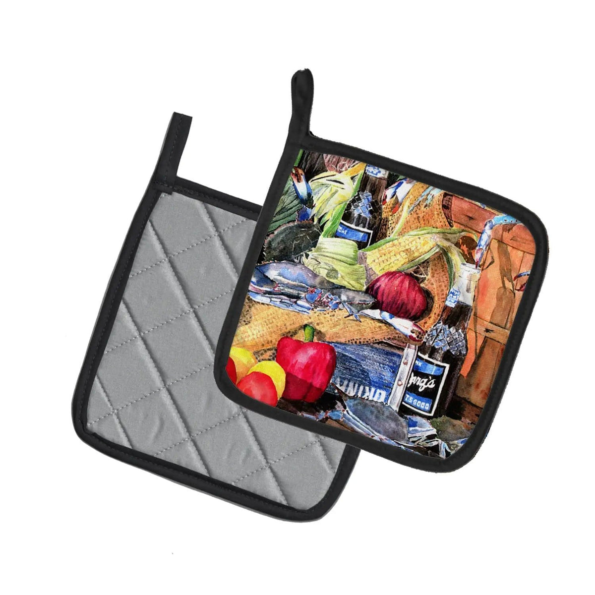 Pot Holder Set of 2 | Heat Resistant Quilted Hot Pads | 7.5 x 7.5 Inch | Barq's and Crabs