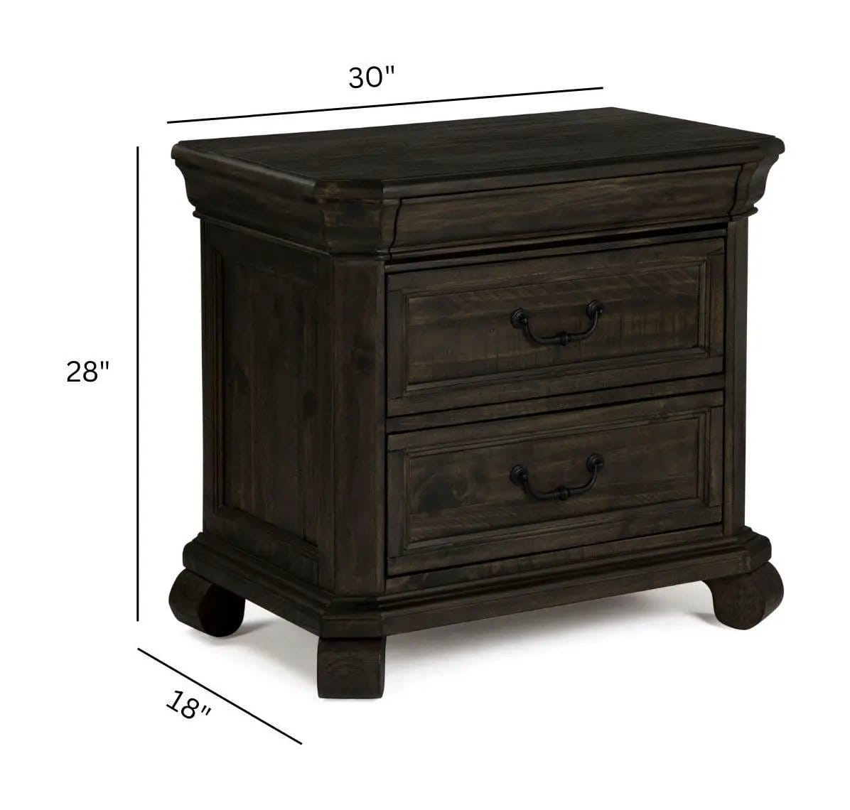 Bellamy Drawer Nightstand | 18 x 30 x 28 in | Veneer | Peppercorn