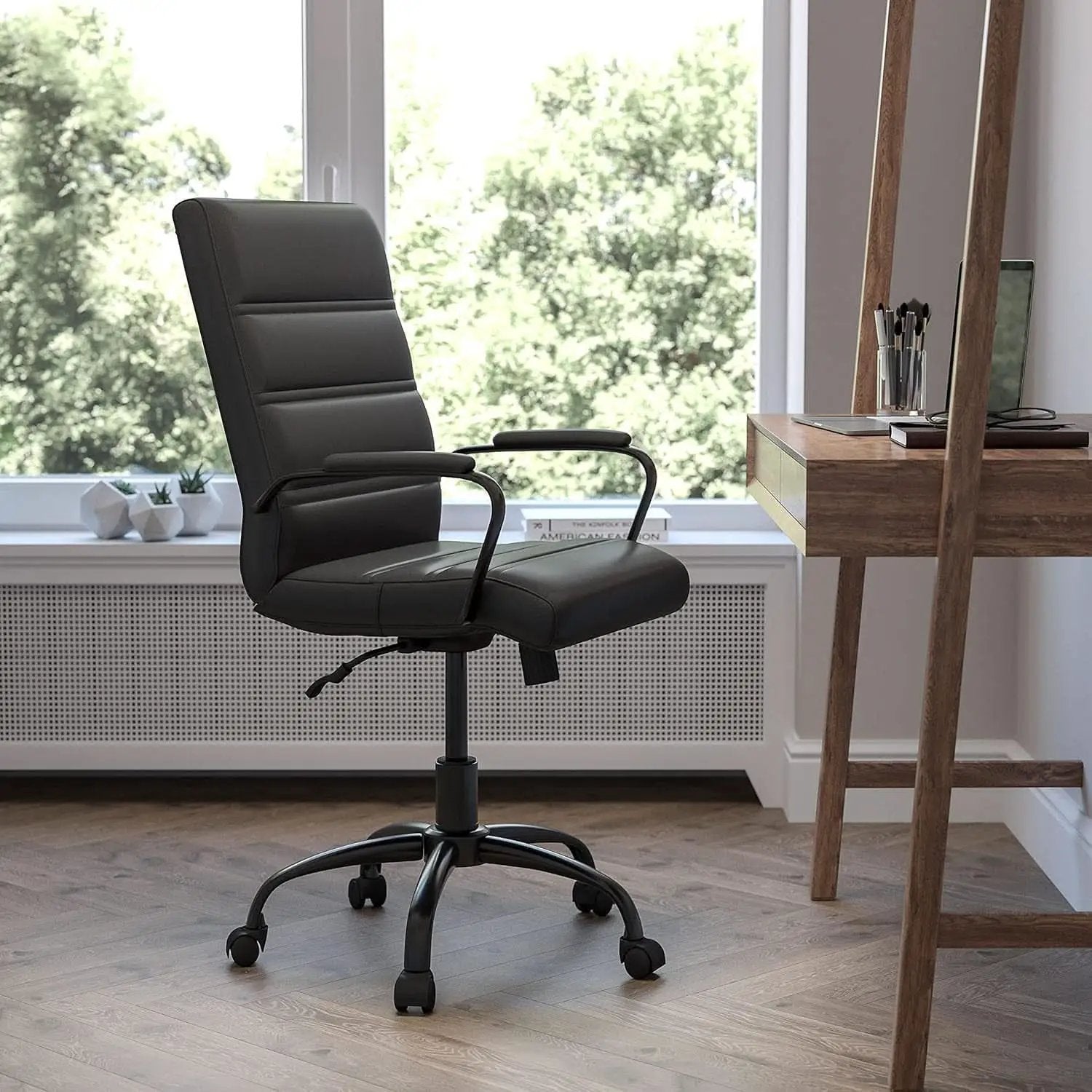 Black Office Chair With Adjustable Height And Padded Seat from PriceLows™